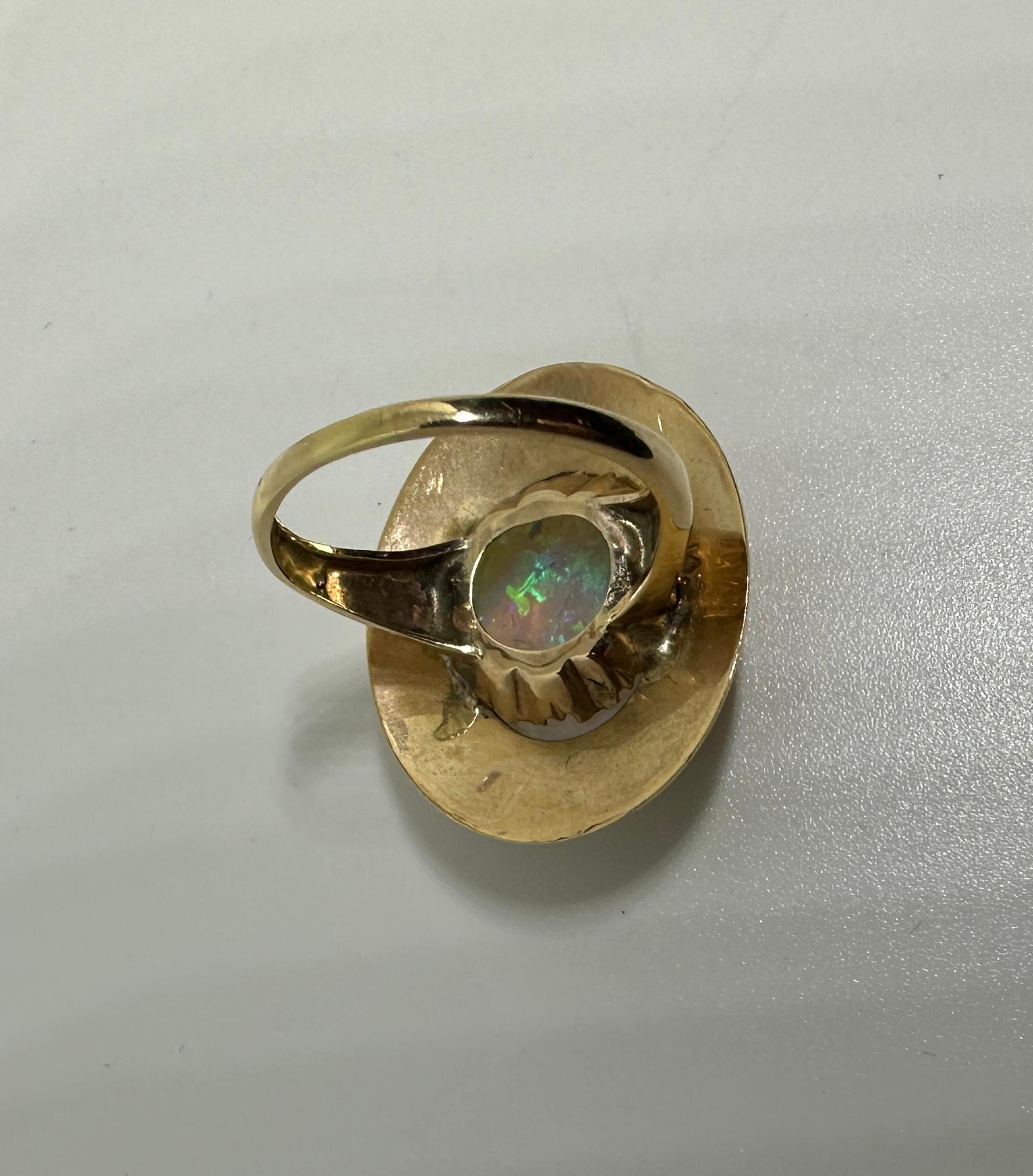 Victorian 6 Carat Opal Ring Gold Antique Cocktail Statement Engraved Yellow Gold For Sale 3