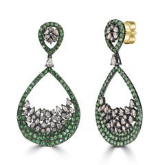 Victorian 6 Cttw. Tsavorite and Diamond In Tear Drop Earrings in 18k/925