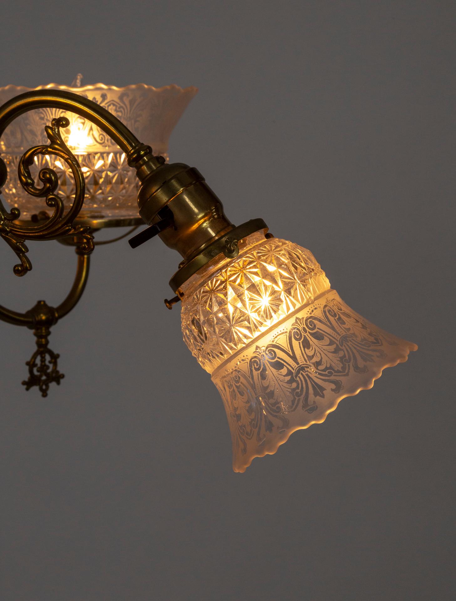 antique brass chandelier with glass shades