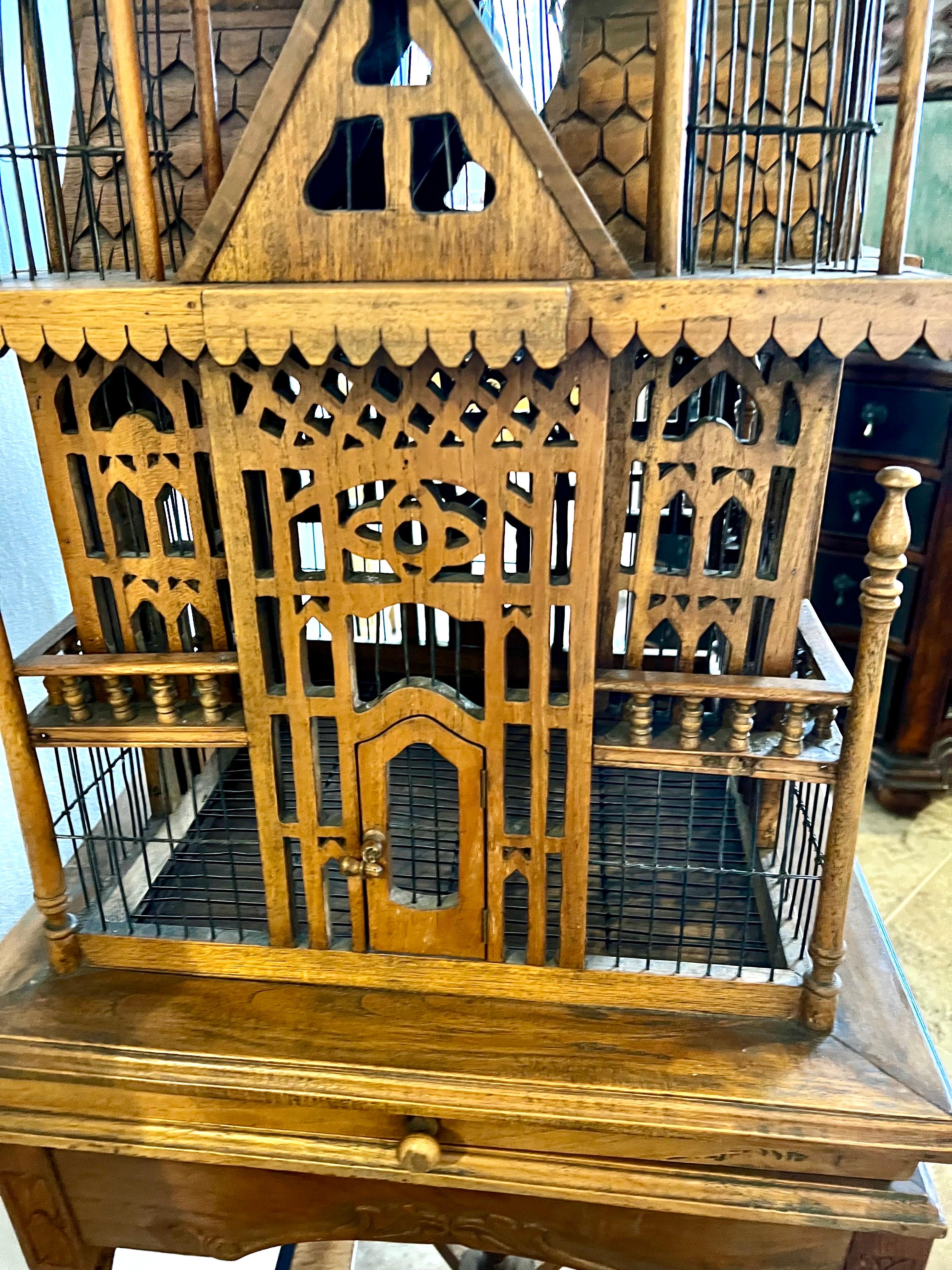 Victorian 6' Tall Hand Carved Mahogany Birdcage on Stand For Sale 7