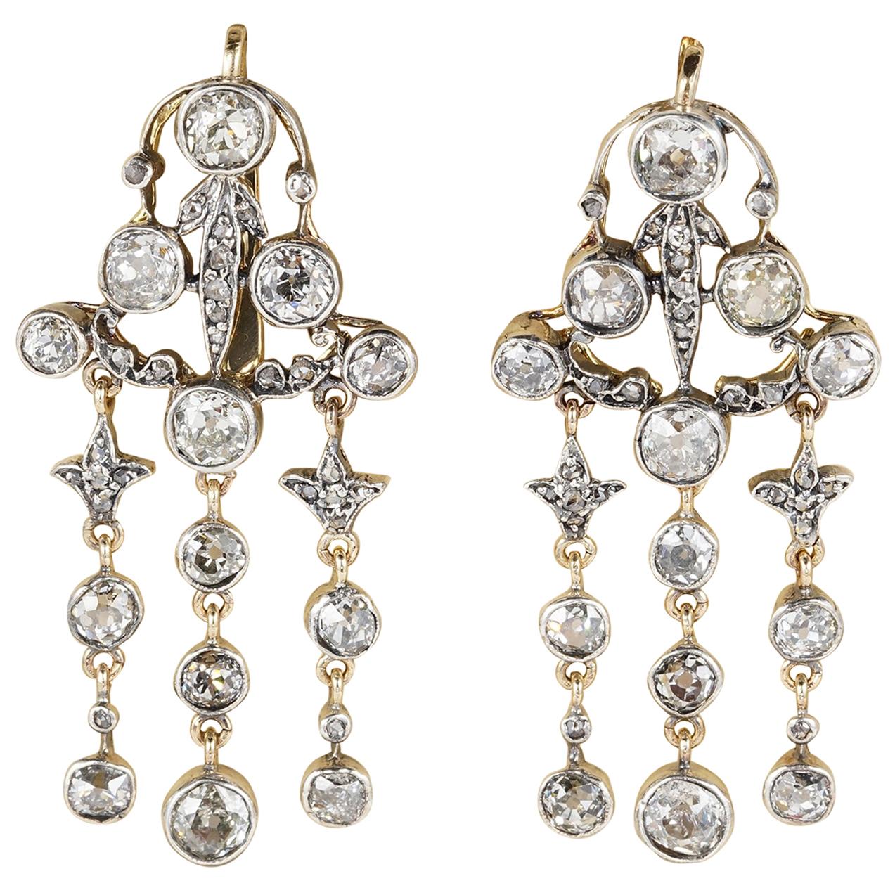 Victorian 6.0 Carat Diamond Plus Rare Chandelier Earrings For Sale