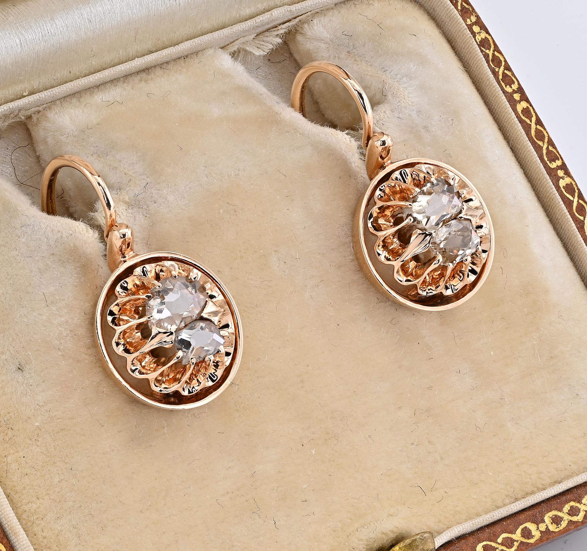 Old Mine Cut Victorian .60 CT Antique Diamond Cut Boxed earrings For Sale