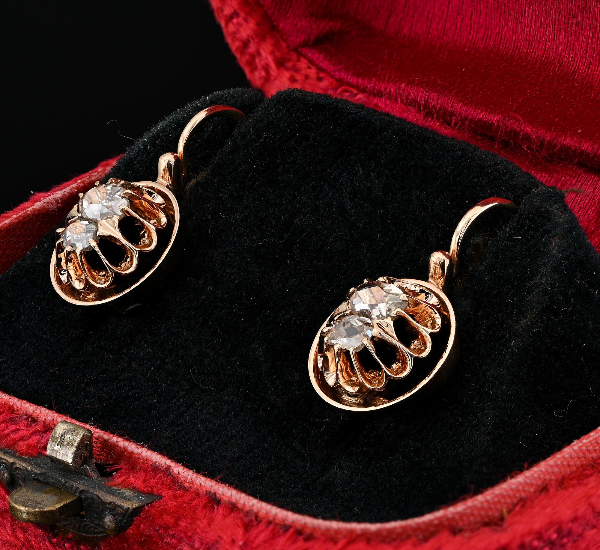 Victorian .60 CT Antique Diamond Cut Boxed earrings In Good Condition For Sale In Napoli, IT