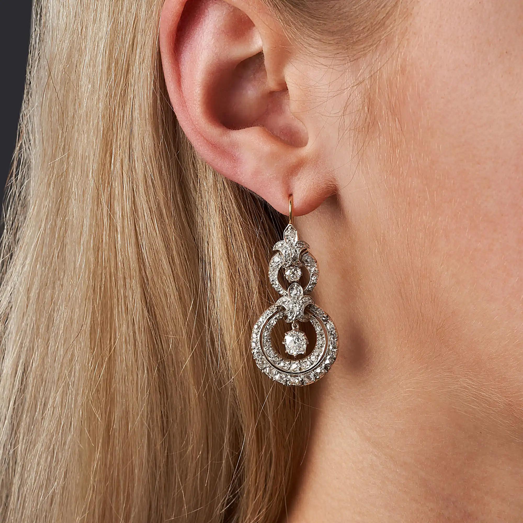 Victorian 6.0 Ct Diamond Drop Earrings 18 Kt Silver For Sale 5