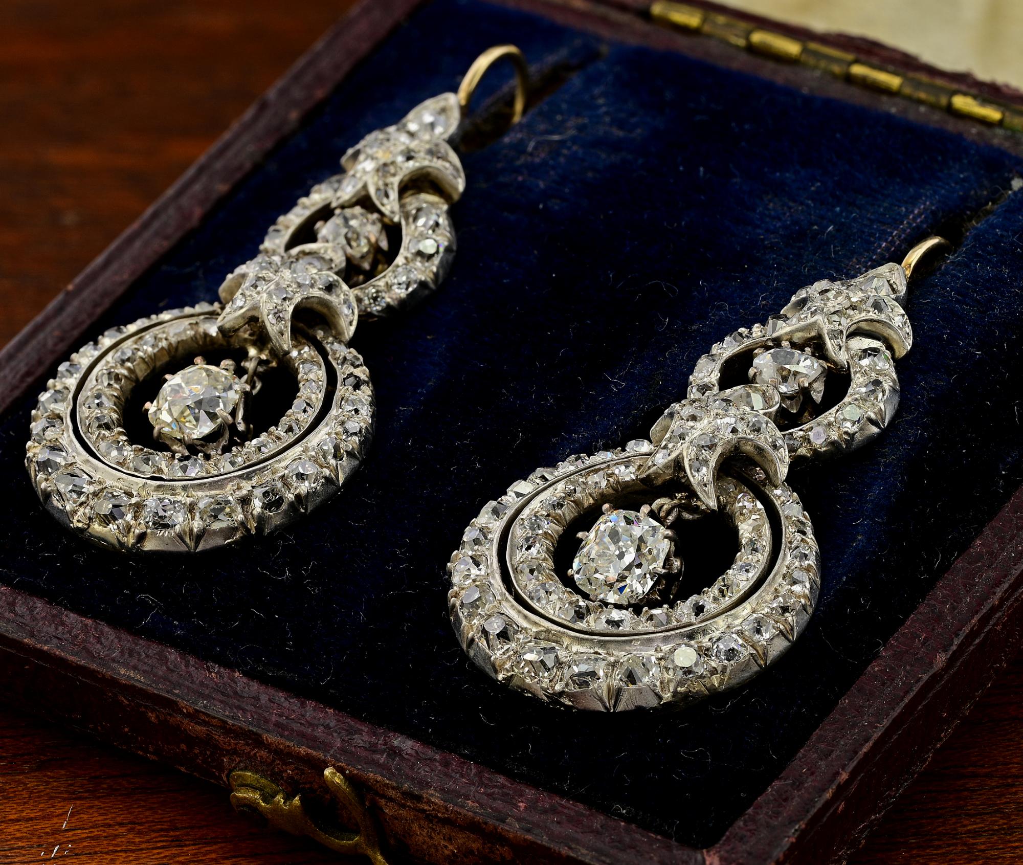 Victorian 6.0 Ct Diamond Drop Earrings 18 Kt Silver For Sale 2