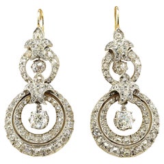 Antique Victorian 6.0 Ct Diamond Drop Earrings 18 Kt Silver