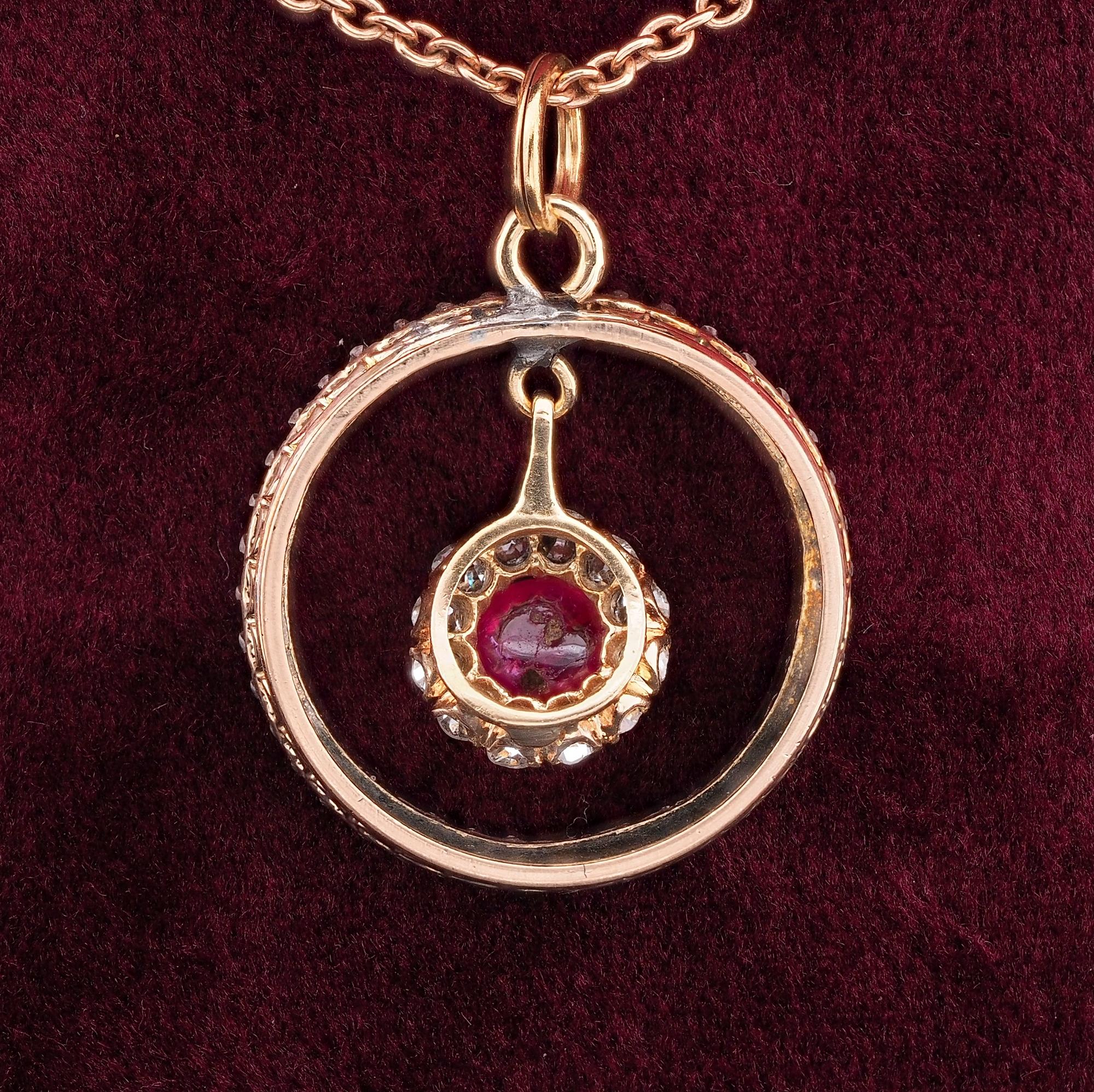Victorian .60 Ct Natural Ruby .80 Ct Diamond 18 Kt/Silver Pendant For Sale 3