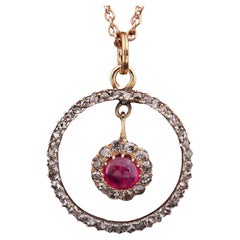 Antique Victorian .60 Ct Natural Ruby .80 Ct Diamond 18 Kt/Silver Pendant