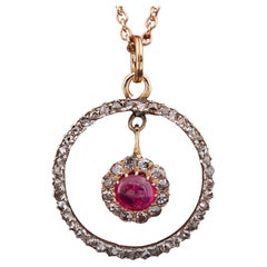 Victorian .60 Ct Natural Ruby .80 Ct Diamond 18 Kt/Silver Pendant