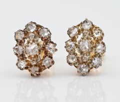 Victorian .60 Ct Rose Cut Diamond Floret Petit 18 KT Stud Earrings