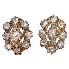 Victorian .60 Ct Rose Cut Diamond Floret Petit 18 KT Stud Earrings