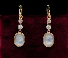 Victorian 6.00 Ct Moonstone .70 Ct Old Mine Diamond Earrings