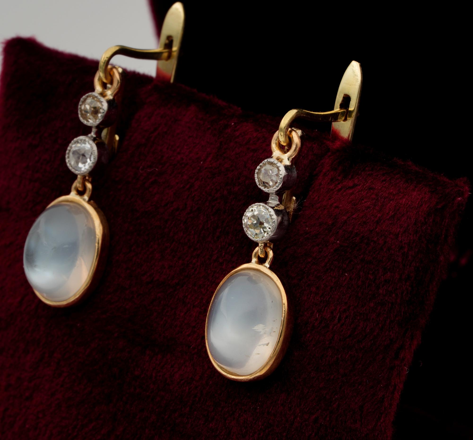 Victorian 6.00 Ct Moonstone .70 Ct Old Mine Diamond Earrings For Sale 1