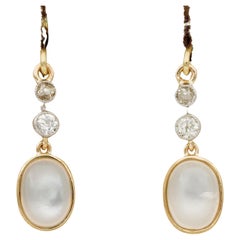 Victorian 6.00 Ct Moonstone .70 Ct Old Mine Diamond Earrings