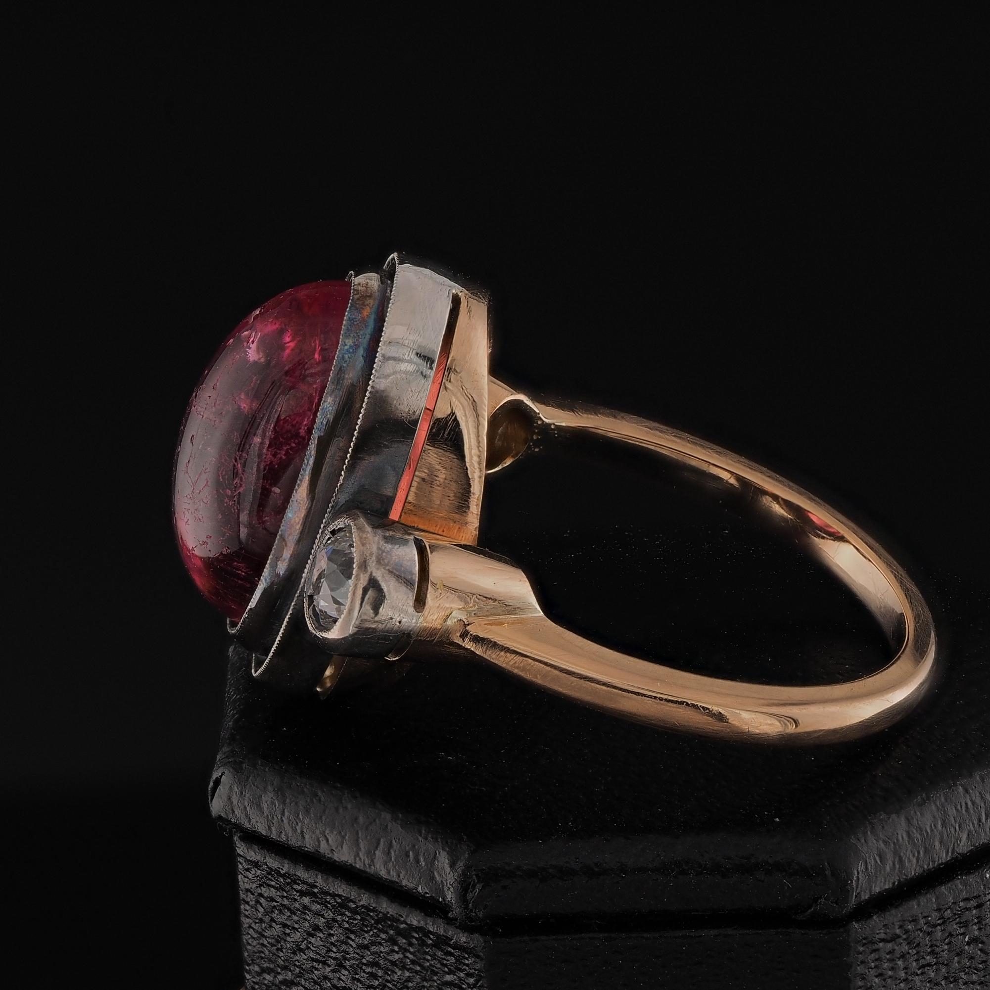 viktorianischer Trilogy-Ring mit 6,00 Karat rosa Turmalin und Diamant im Angebot 1
