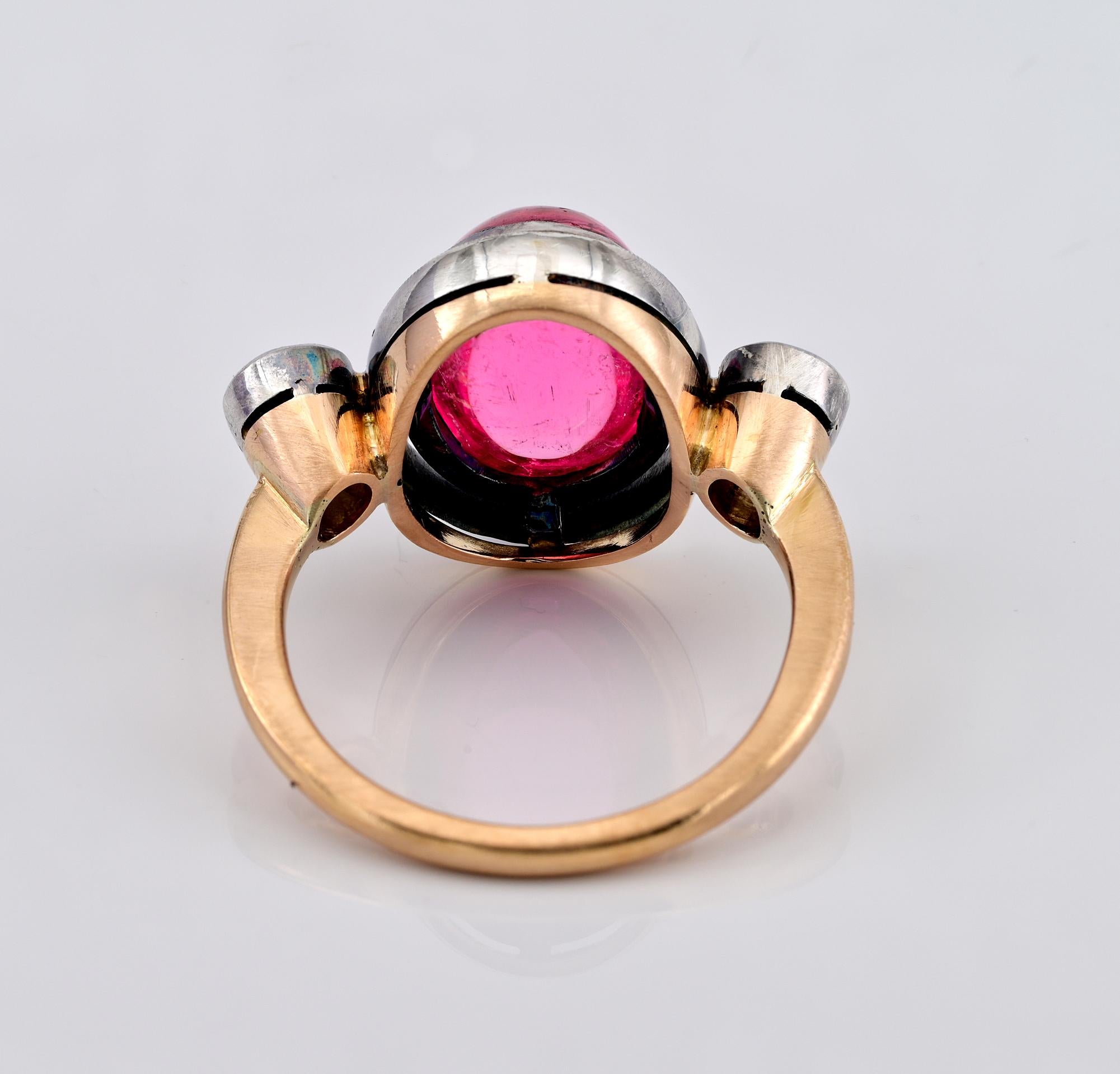 Victorian 6.00 Ct Pink Tourmaline Diamond Trilogy Ring For Sale 2