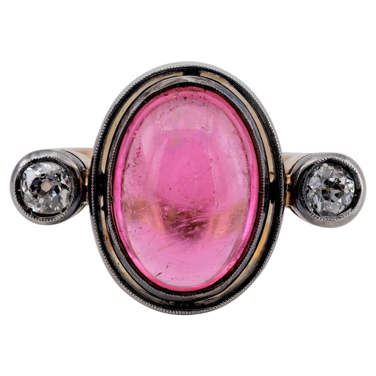 Anello vittoriano a trilogia di diamanti con tormalina rosa da 6,00 carati