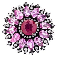 Viktorianischer 6,00 Karattw natürlicher Rubin/Rosa Saphir/Diamant Ring Größe 7 In 18K/SS