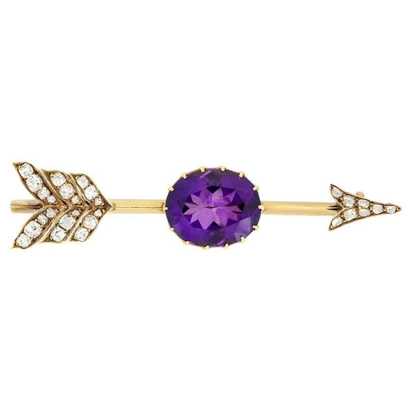 Victorian 6.00ct Amethyst and Diamond Brooch, c.1880s For Sale
