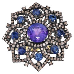 Vittoriano 6.18 Cttw. Anello con tanzanite naturale, kyanite e diamanti misura 7 in 18K/SS