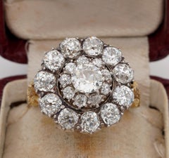 Victorian 6.25 Carat old Mine Cut Diamond Rare Cluster Ring