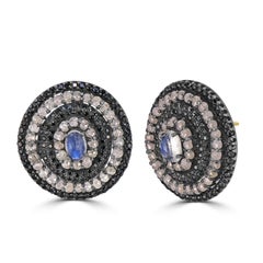 Victorian 6.26 Cttw. Rainbow Moonstone, Black Spinel and Diamond Stud Earrings