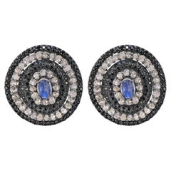 Victorian 6.26 Cttw. Rainbow Moonstone, Black Spinel and Diamond Stud Earrings 