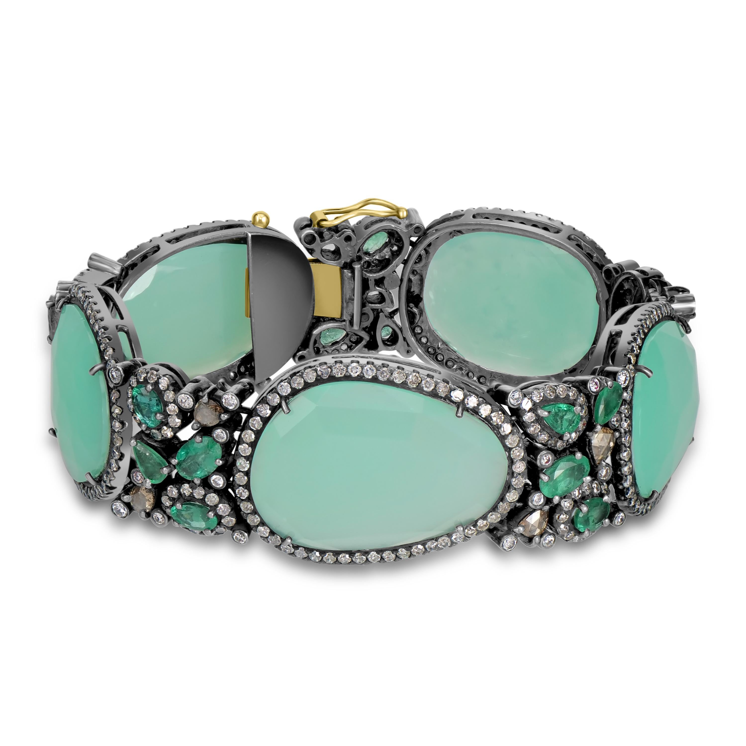 Viktorianisch 63 Cttw. Tennisarmband mit Chrysopras, Smaragd und Diamanten  im Zustand „Neu“ im Angebot in New York, NY