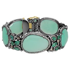 Victorian 63 Cttw. Chrysoprase, Emerald and Diamond Tennis Bracelet 