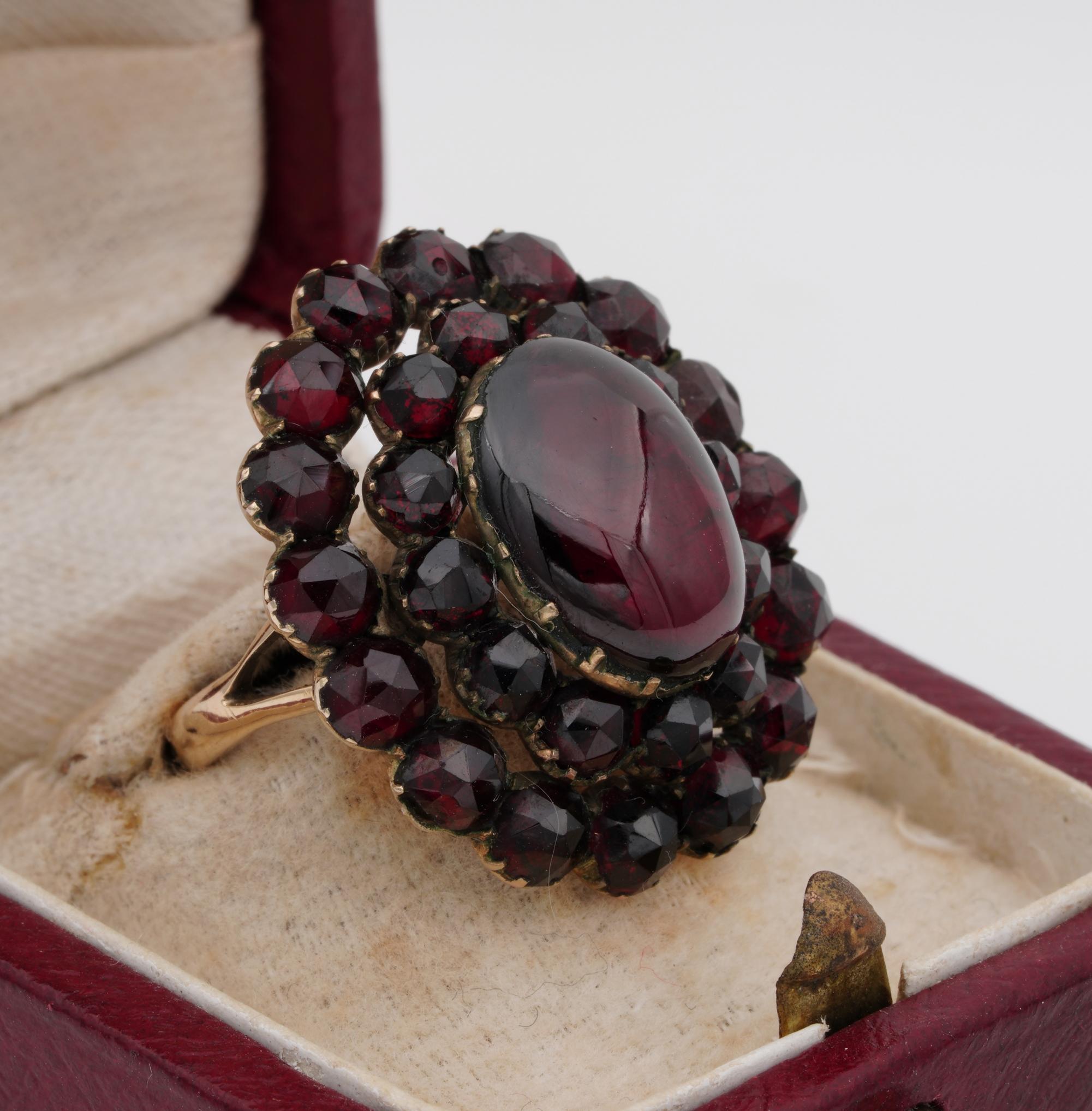 Cabochon Victorian 6.30 Ct Bohemian Garnet Plus Solid Gold Antique Ring For Sale