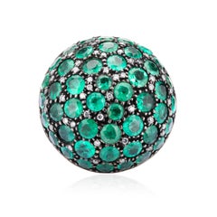 Victorian 6.50 Cttw Natural Emerald & Diamond Dome Ring Size 7 in 18K/SS