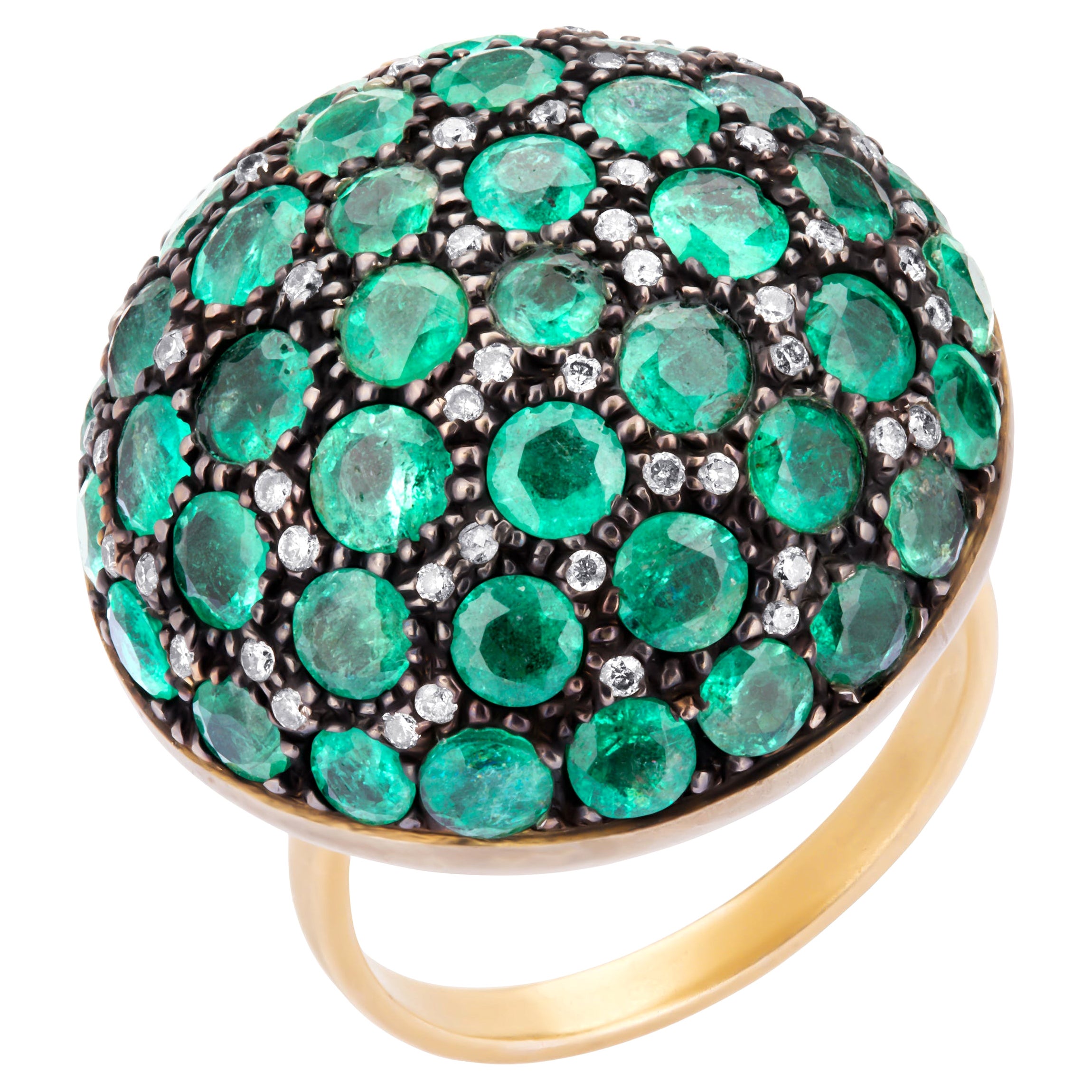 Victorian 6.34cttw Emerald & Diamond Dome Ring in 18k Gold, Sterling Silver