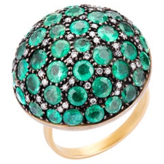 Victorian 6.34cttw Emerald & Diamond Dome Ring in 18k Gold, Sterling Silver