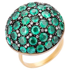 Anillo Victoriano de Esmeralda Natural y Cúpula de Diamantes de 6,50 qt talla 7 en 18K/SS