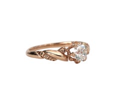 Victorian .64 ct Old Mine Cushion Cut Diamond Buttercup Solitaire Rose Gold Ring