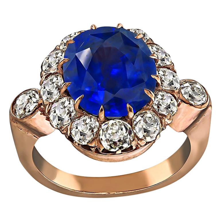 Victorian 6.45 Carat Sapphire 1.80 Carat Diamond Engagement Ring For Sale