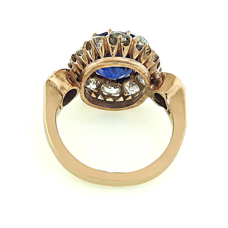 Oval Cut Victorian 6.45 Carat Sapphire 1.80 Carat Diamond Engagement Ring For Sale