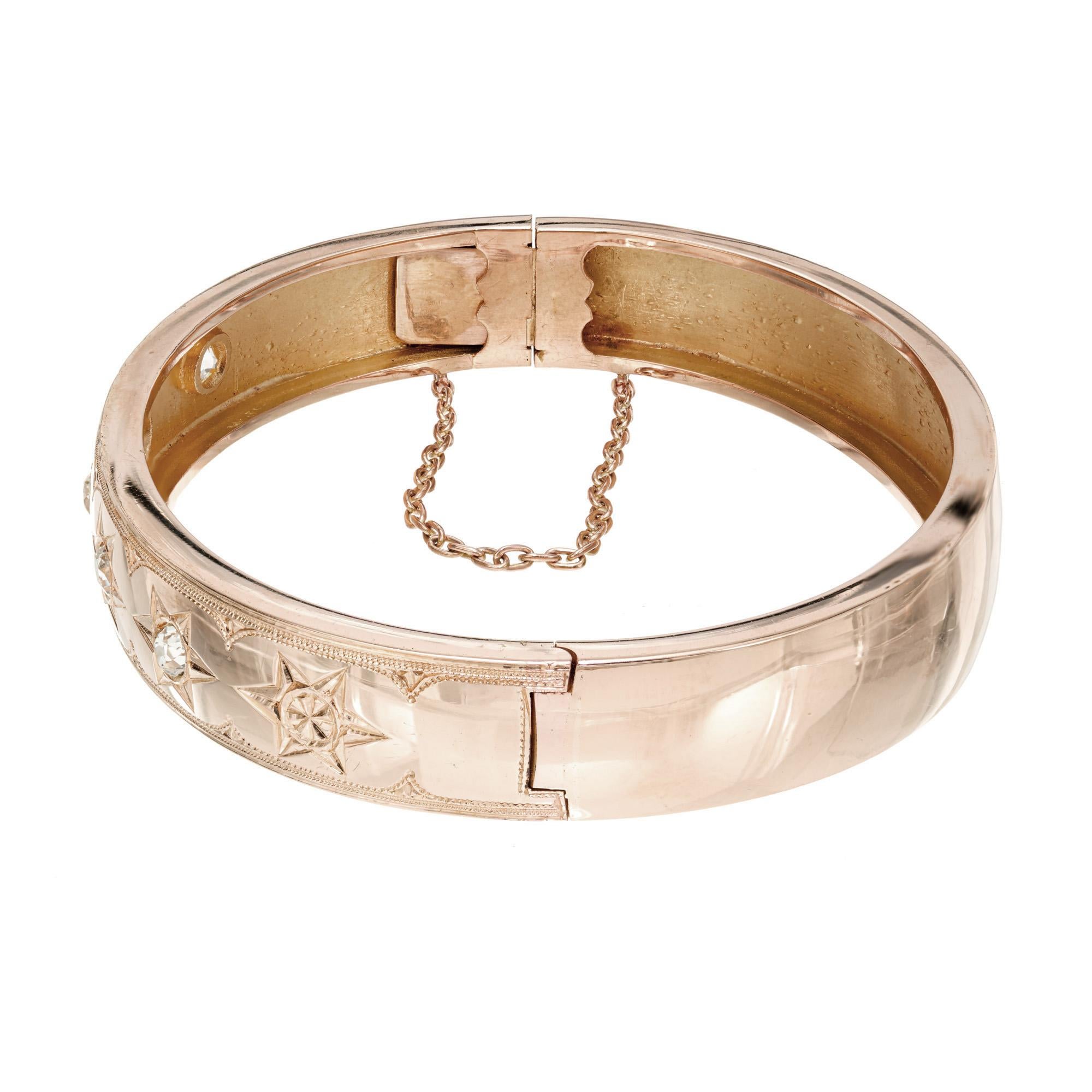 Taille vieille mine Bracelet jonc victorien en or rose avec diamants de 0,65 carat en vente