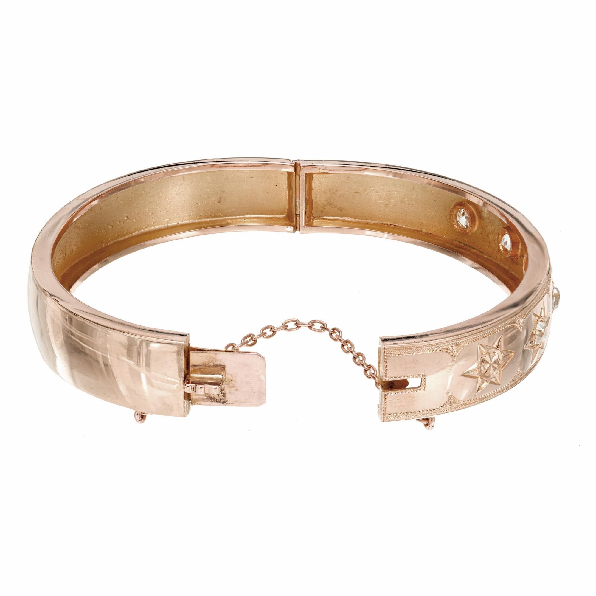 Victorian .65 Carat Diamond Rose Gold Bangle Bracelet In Good Condition For Sale In Stamford, CT