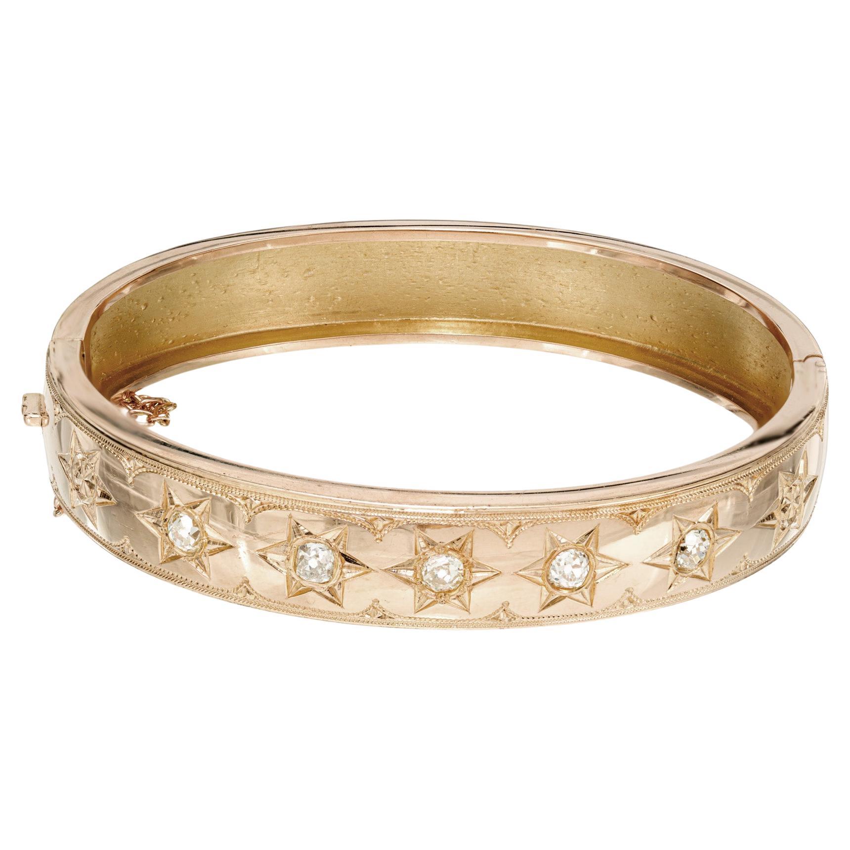 Victorian .65 Carat Diamond Rose Gold Bangle Bracelet For Sale