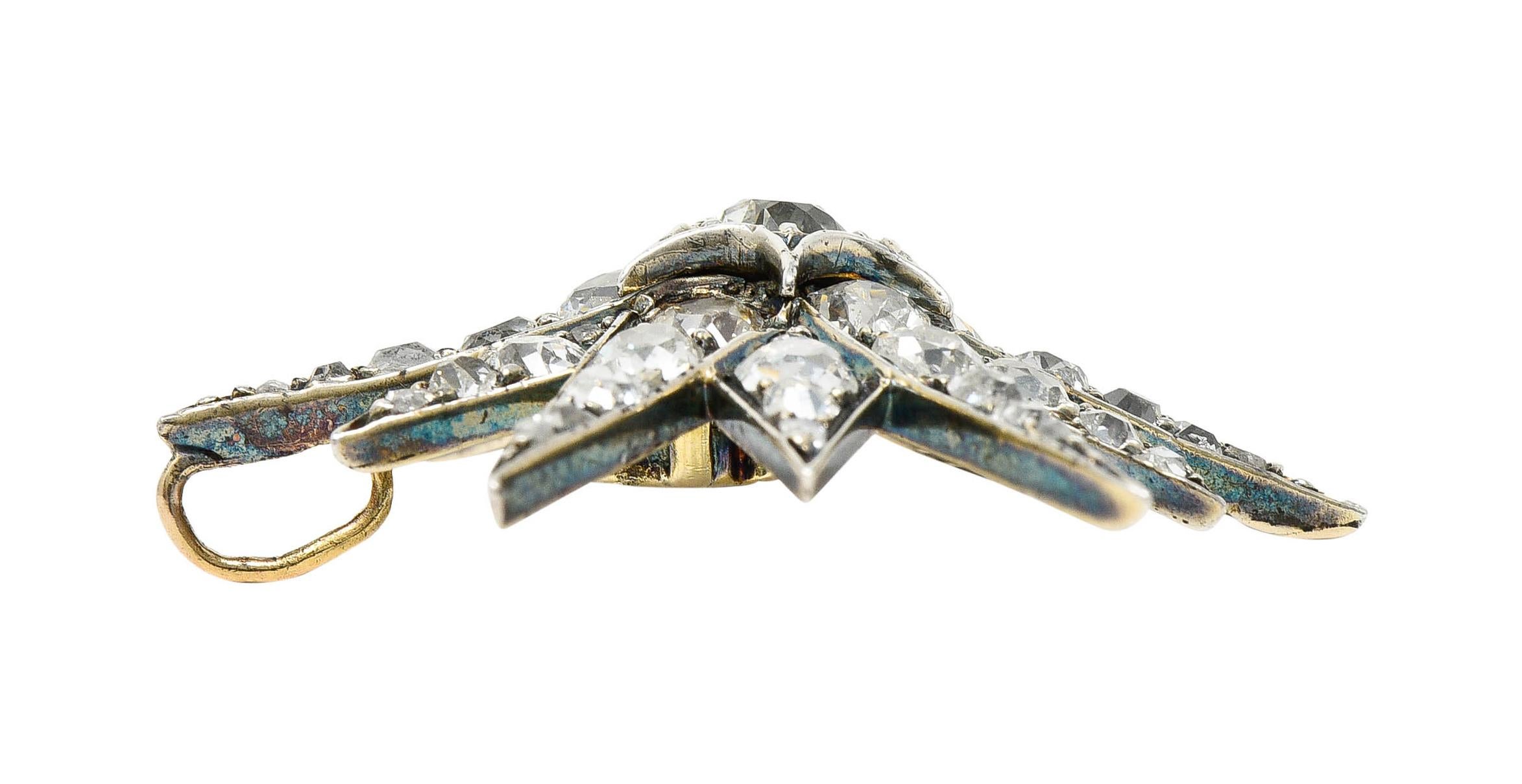 Victorian 6.50 Carats Diamond Silver-Topped 14 Karat Gold Starburst Pendant 1