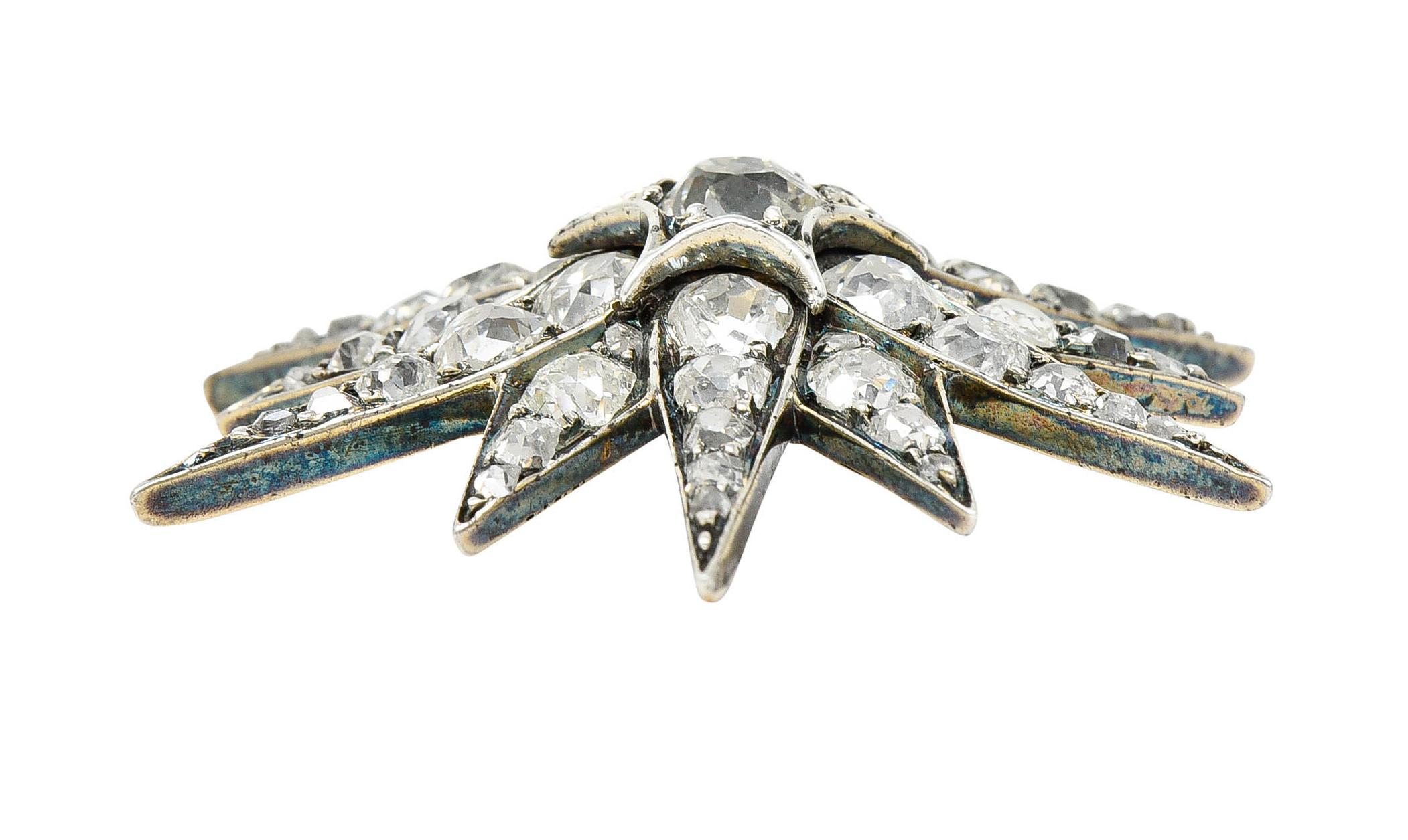 Victorian 6.50 Carats Diamond Silver-Topped 14 Karat Gold Starburst Pendant 2