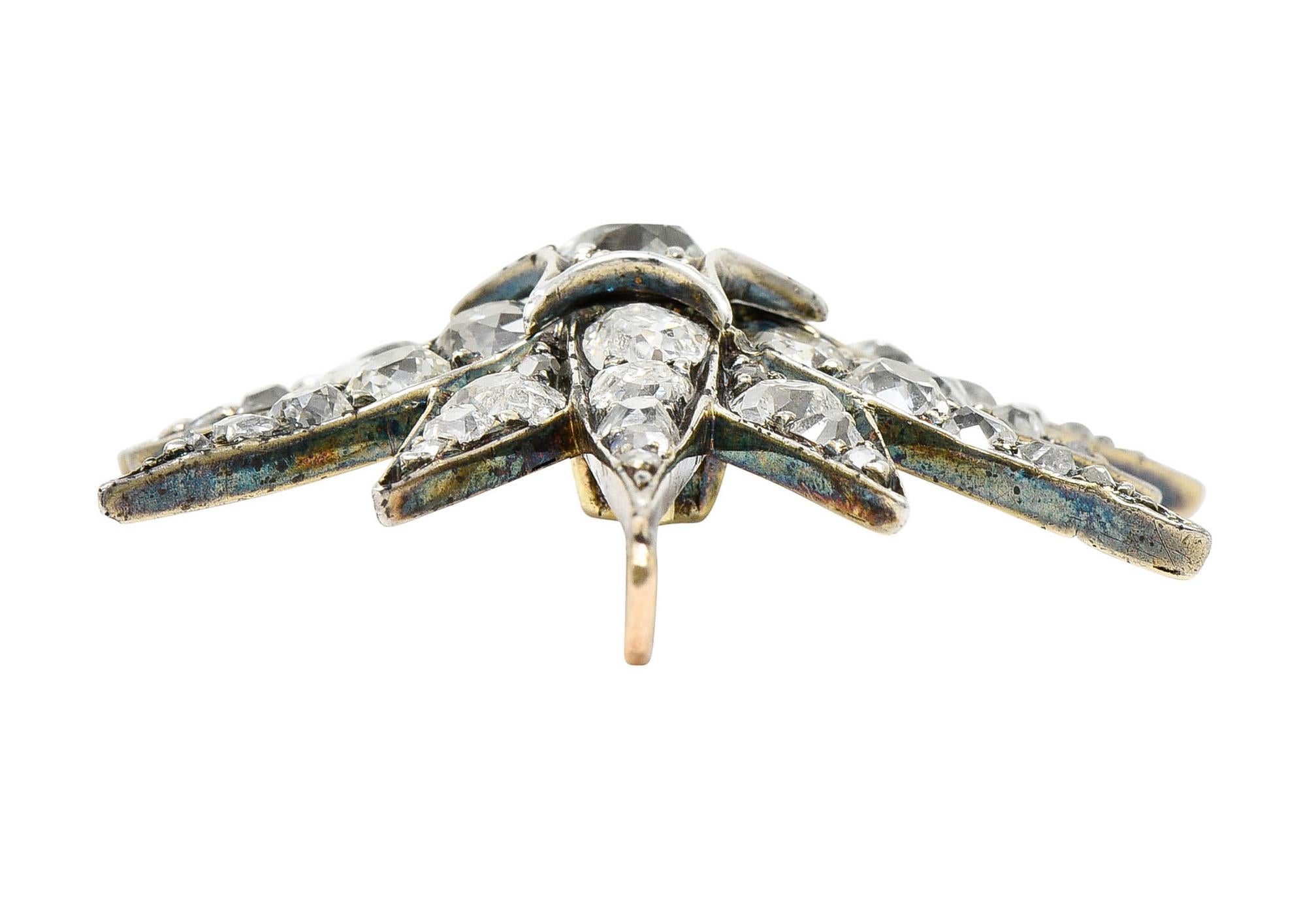 Victorian 6.50 Carats Diamond Silver-Topped 14 Karat Gold Starburst Pendant 4