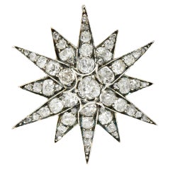 Victorian 6.50 Carats Diamond Silver-Topped 14 Karat Gold Starburst Pendant