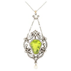 Victorian 6.50ct Peridot, Diamond and Pearl Necklace, c.1880s