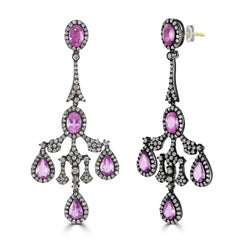 Victorian 6.75 Cttw. Natural Pink Sapphire/Diamond Chandelier Earrings In 18K/SS