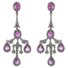 Victorian 6.6 Cttw. Pink Sapphire and Diamond Chandelier Earrings 