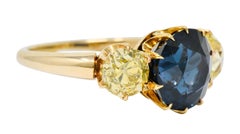 Victorian 6.64 Carat Natural Spinel Diamond 18 Karat Rose Gold Three-Stone Ring
