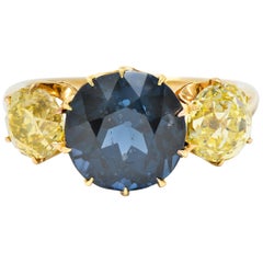 Victorian 6.64 Carat Natural Spinel Diamond 18 Karat Rose Gold Three-Stone Ring