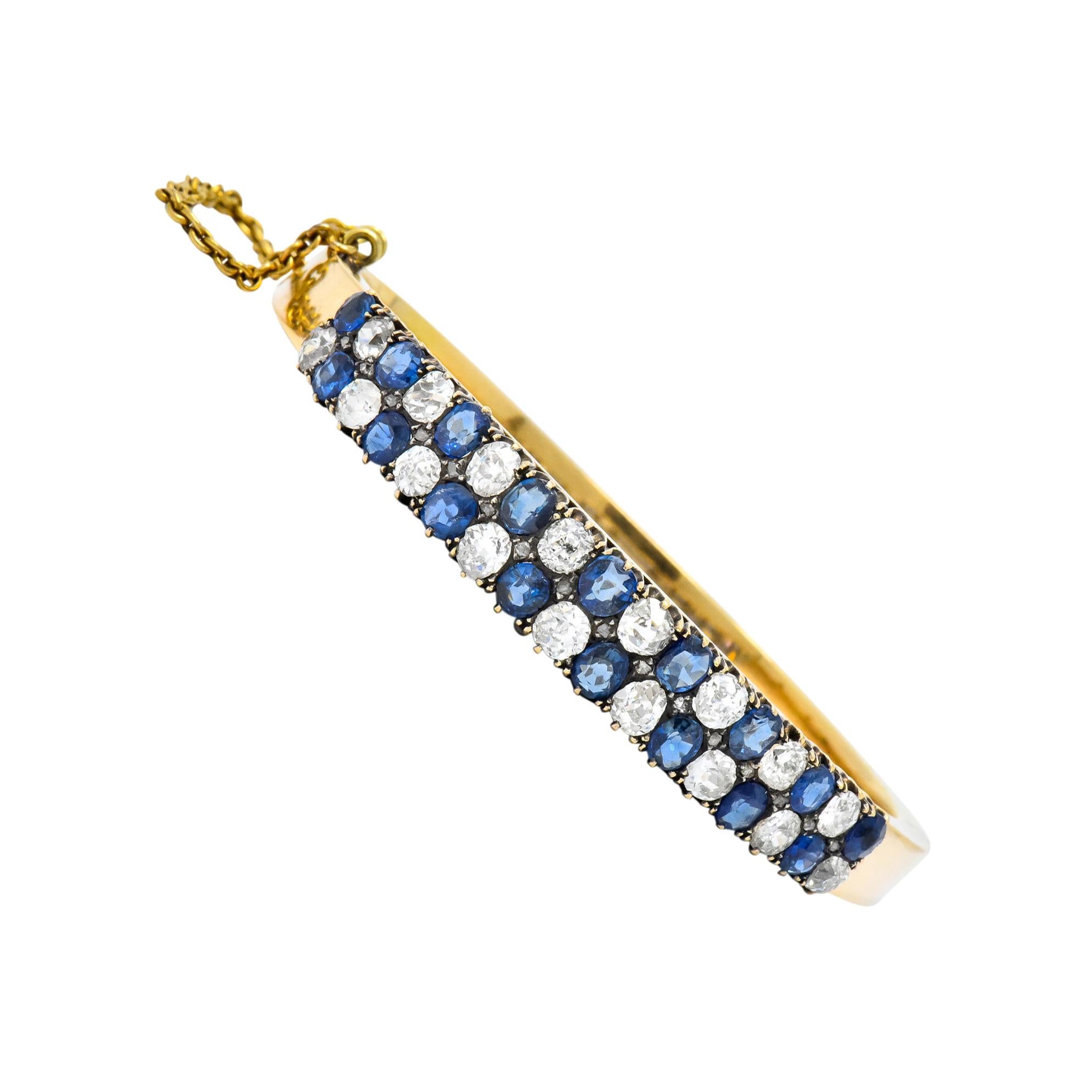 Victorian 6.65 Carat Diamond Sapphire 18 Karat Gold Bangle Bracelet